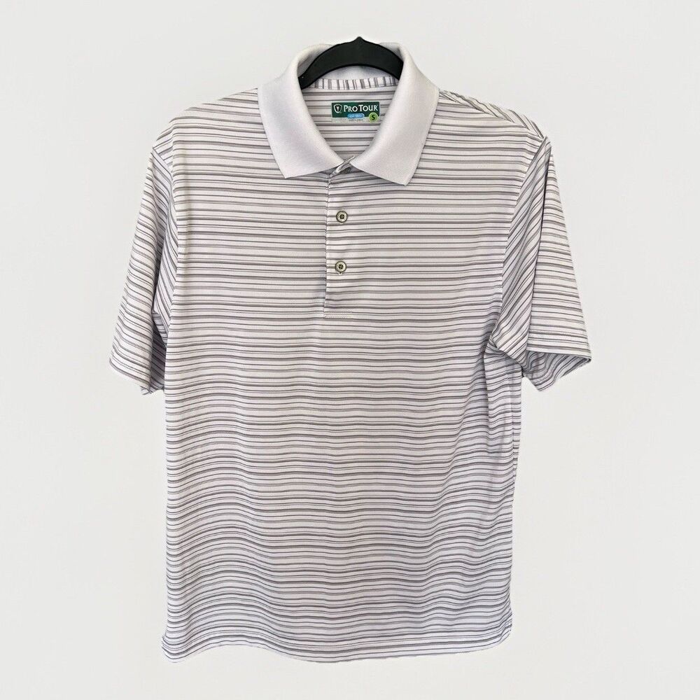 PRO TOUR Polo Men’s Large coolplay Short Sleeve UVP Moist Wicking Golf Striped
